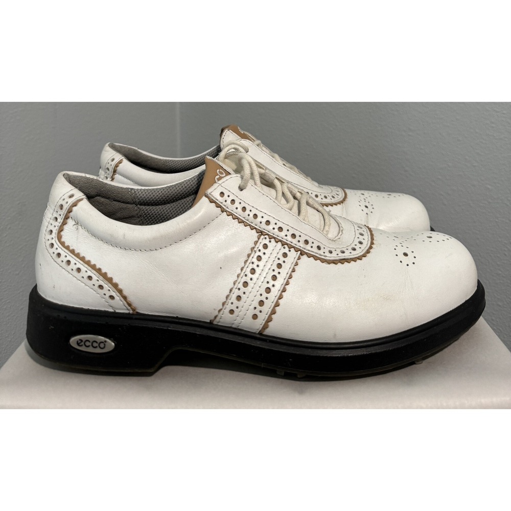 ECCO ladies women all leather golf shoe size 39 / 8-8.5 White with black Trim
